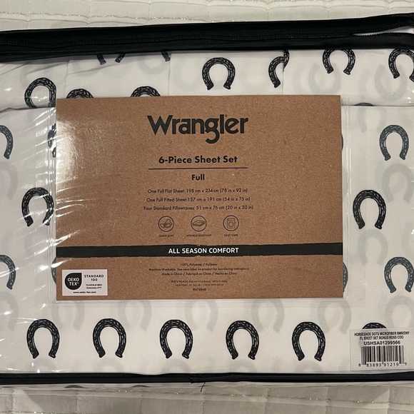 Wrangler 6 Piece Sheet Set - White with Black Horseshoe Design Full Bed - Picture 2 of 2